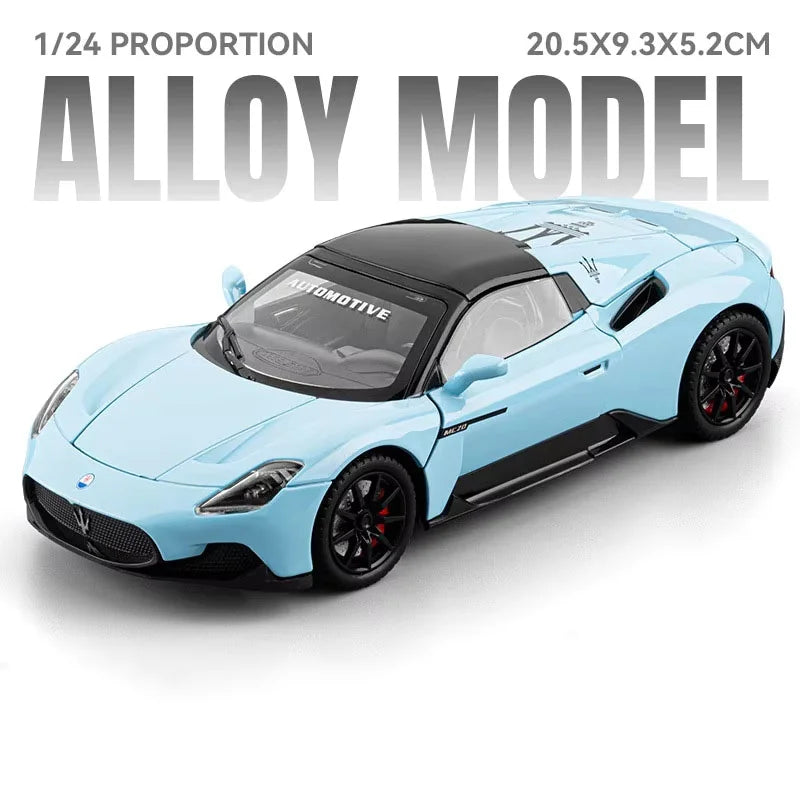 1:24 GT MC20 Alloy Diecast Supercar Toys Models Sound Light Pull Back Shock Absorption Miniature Vehices Friend's Holiday Gifts