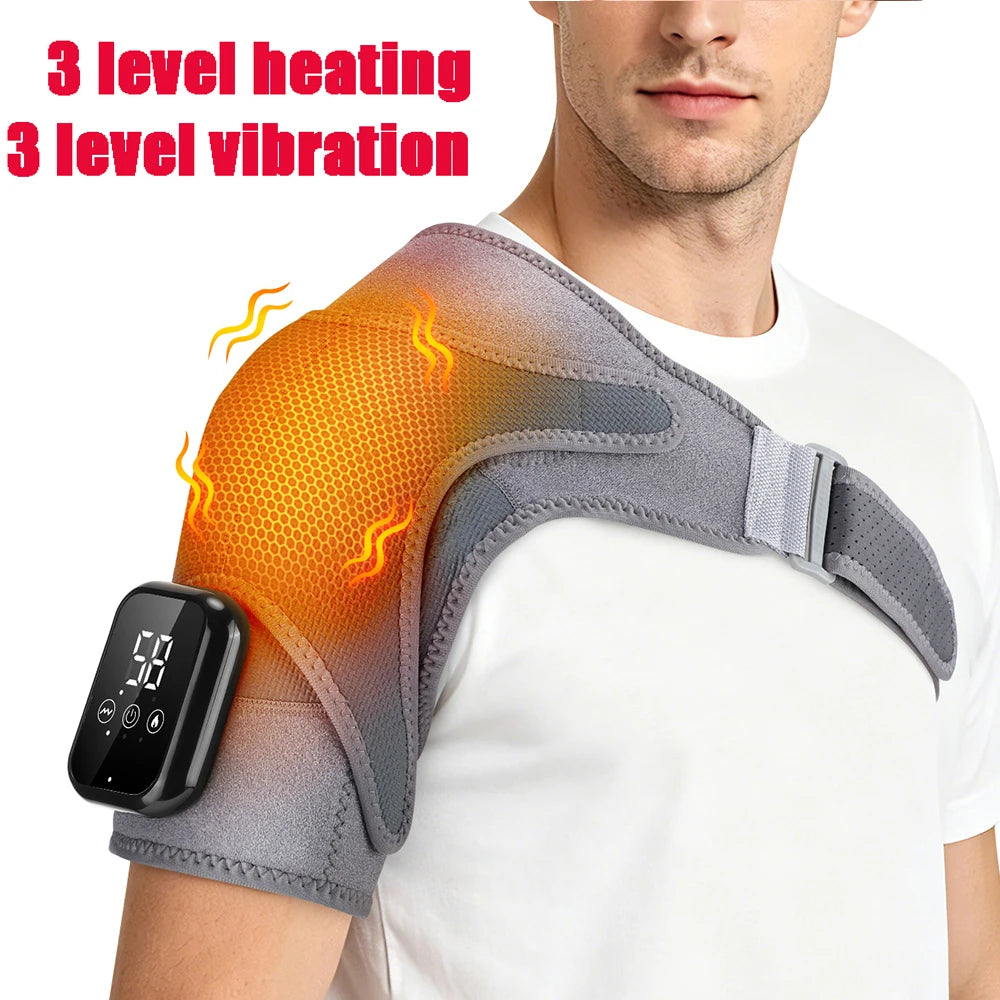 Heated Shoulder Heating Massage Belt Rechargeable Vibration Pad Electric Arm Muscle Relax Machine 3 Gear Shoulder Support Brace