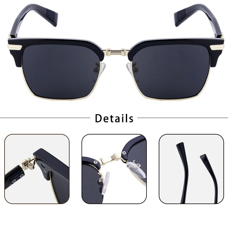 CATERSIDE Vintage Square Sunglasses Men Metal Half Frame Fashion Women Sun Glasses Travel Party Business UV400 Brand Eyewear