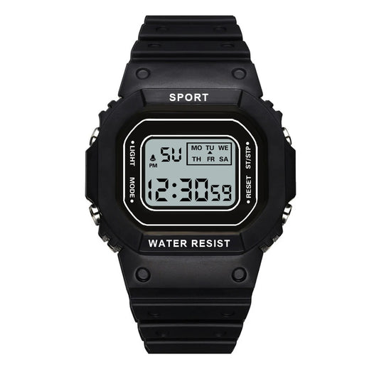 Black Sports Watch, LED Square Digital, Waterproof Rubber Men, Women