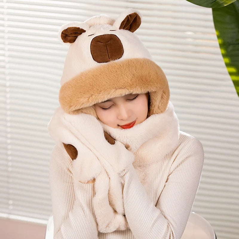 New Hight Quality Capybara Cartoon Scarf  Hat  Super Soft Stuffed Warm in winter Children Funny Girl Birthday Gifts