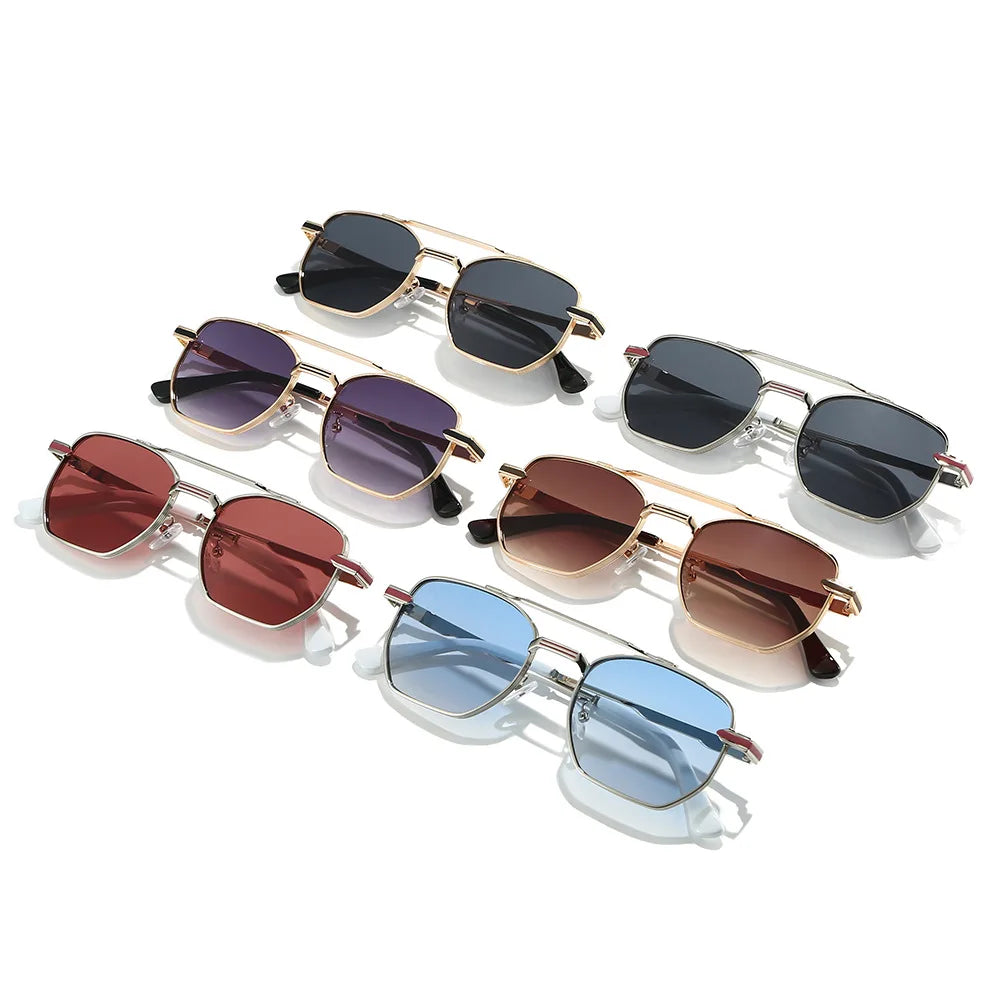 JNPCXI Fashion Pilot Double Bridges Men Sunglasses Silver Blue Gradient Shades UV400 WomenTrending Sun Glasses