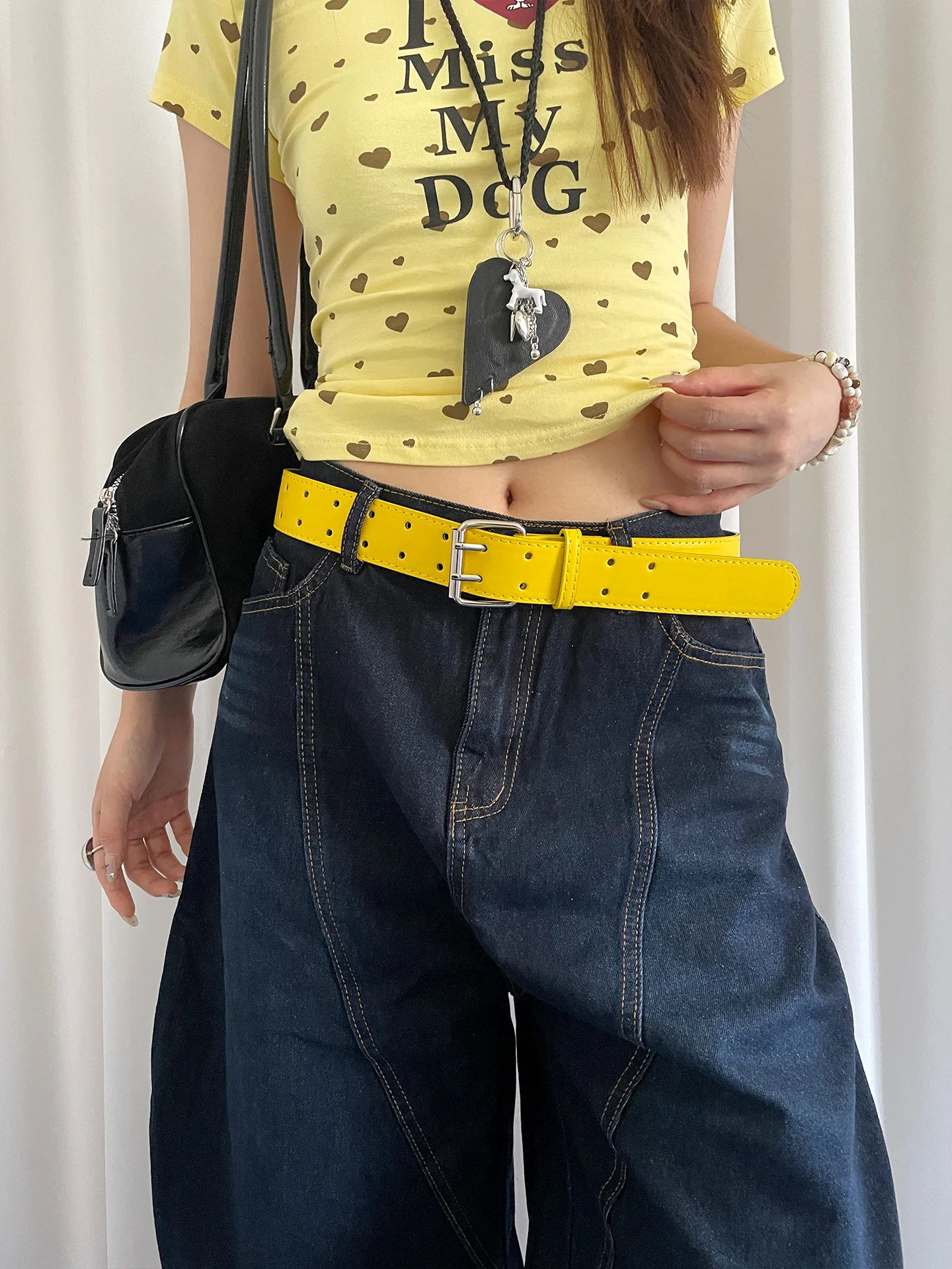 Wide Design Sense Y2K Double-Breasted Yellow Belt For Women With Skirt Jeans With Waistcoat Decoration Versatile Belt