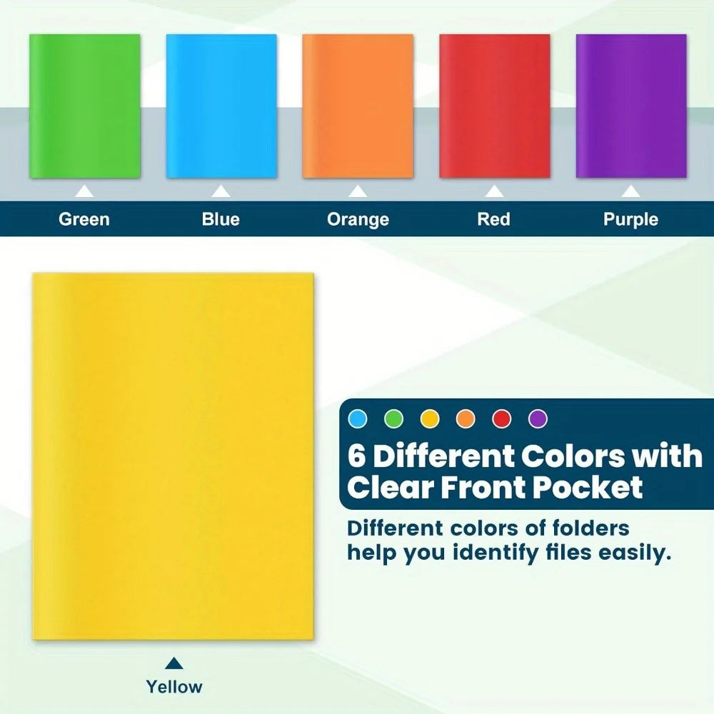 12Packs Plastic 2 Pocket Folders, Bulk Heavy Duty Folder in 6 Colors, Durable and Sturdy Folders for School and Office Supplies