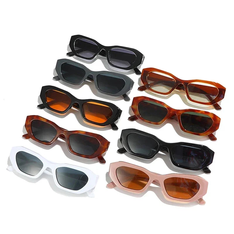 JNPCXI New Retro Small Irregular Cat Eye Sunglasses Women Tea Shades Men Trending Punk Gradient Sun Glasses