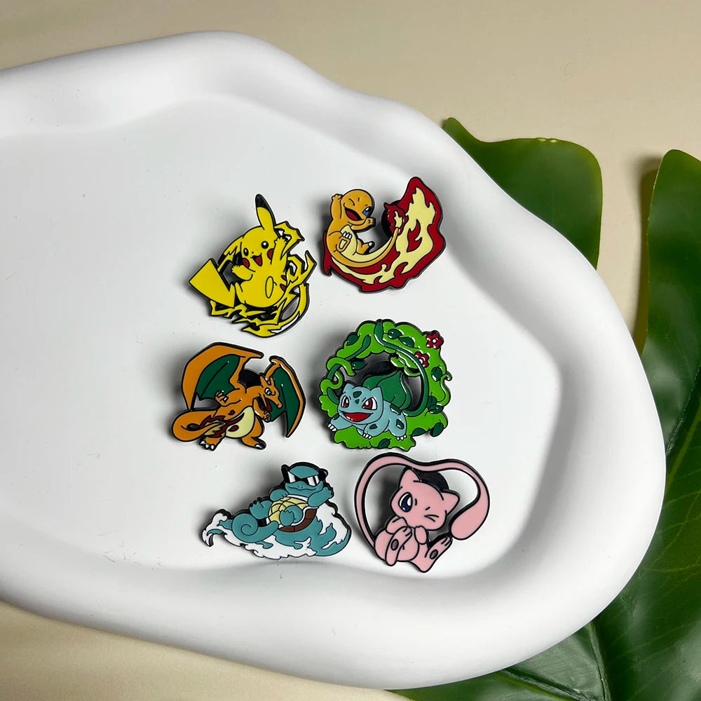 6pcs Anime Pins Set Pokemon Enamel Brooch Metal Badge Jewelry for Clothing Backpack Accessories - Squirtle Pikachu Creative Gift