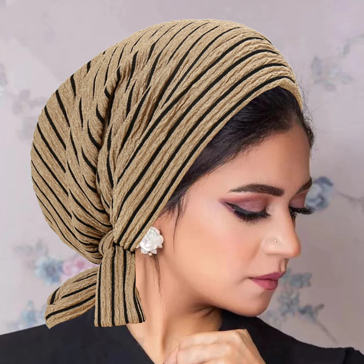 2024 New Trendy Stripe Turban Cap Women Muslim Hijab Islamic Chemo Cap Head Scarf Ladies Head Wrap Cover Hijab Scarf