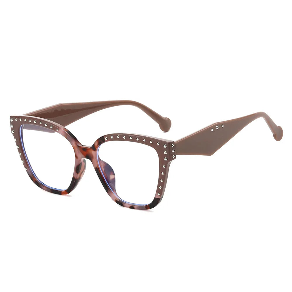 JNPCXI New Square Women Sunglasses Shades UV400 Fashion Clear Lens Frame Retro Rivet Men Leopard Green Sun Glasses