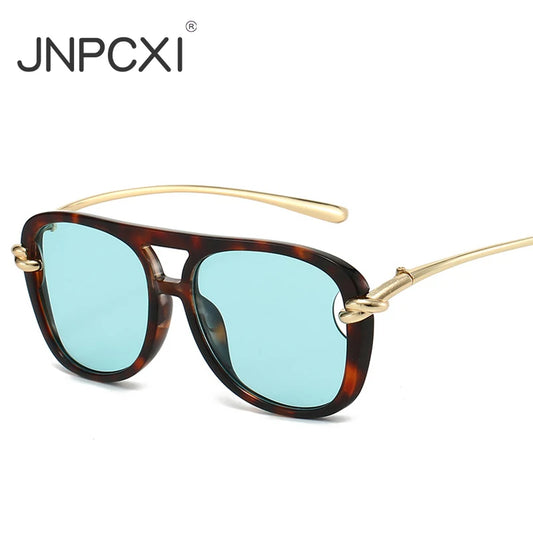 JNPCXI Vintage Oversized Pilot Punk Sunglasses Women Luxury Brand Retro Metal Oval Sun Glasses Trendy Double Beam Outdoor Shades