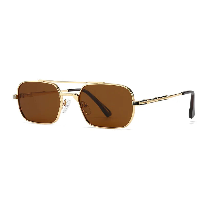 JNPCXI Polarized Fashion Rectangle Double Bridges Sunglasses Women Retro Square Rivets Men Punk Sun Glasses Shades UV400