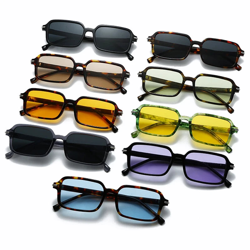JNPCXI New Fashion Rectangle Women Square Sunglasses Retro Rivets Men Trending Green Shades UV400 Sun Glasses
