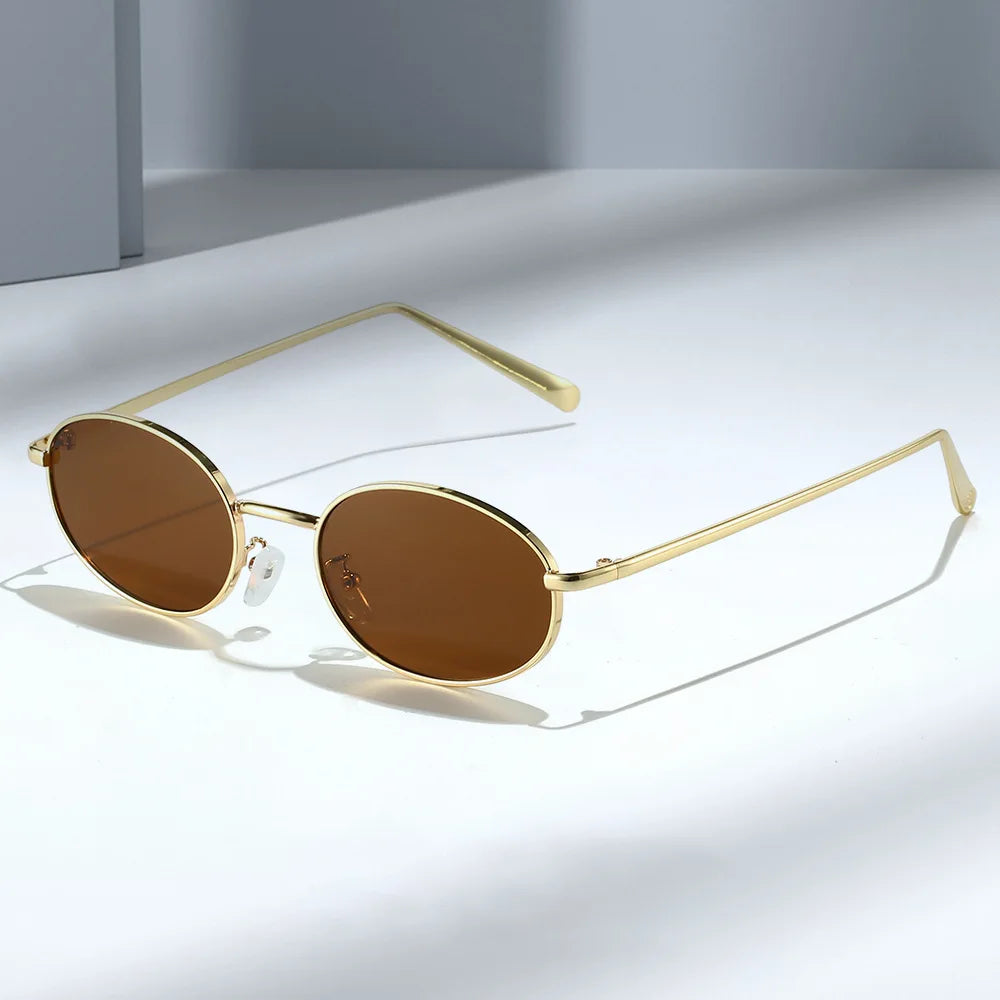 JNPCXI New Ins Popular Fashion Cat Eye Color Women Luxury Metal Sunglasses Brand Designer Oval Shades UV400 Men Sun Glasses