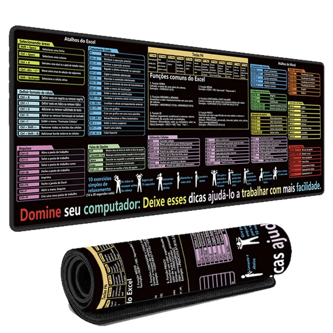 Portuguese Version Excel Shortcuts Keys Mouse Pad Cheat Sheet Keyboard Mouse Mat Keyboard Desk Mat Protector for Office