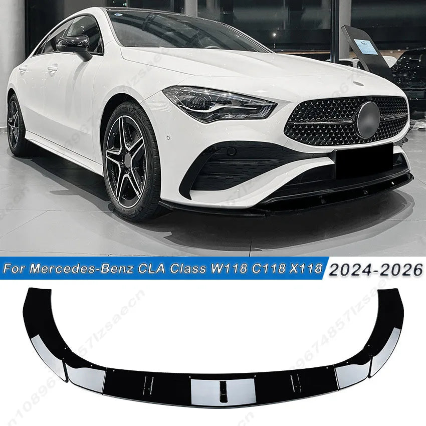 Car Front Bumper Lip Splitter Diffuser Spoiler For Mercedes Benz CLA Class C118 X118 W118 AMG 2024-2026 Guard Tuning Gloss Black