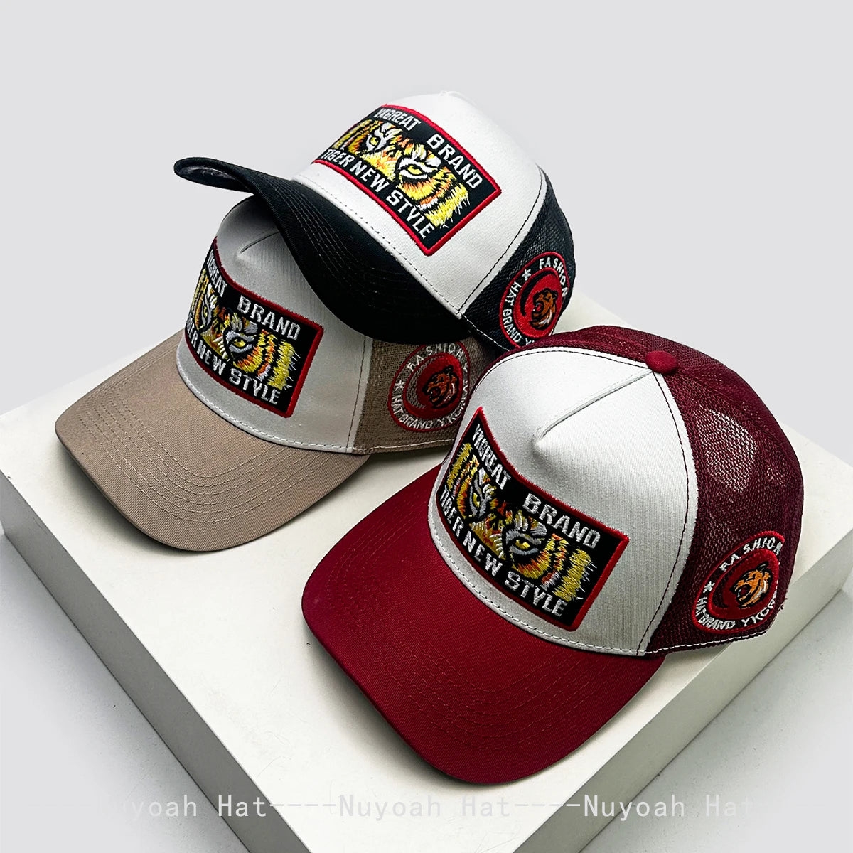 New Unisex Street Embroidered Tiger Letters Baseball Hats Breathable Color Block Sunshade Mesh Trucker Caps Personal Versatile