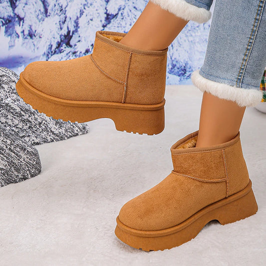 Fashion Design Thick Heels Snow Boots Women Slip On Thicken Plush Warm Winter Boots Woman Waterproof Non Slip Cotton Shoes