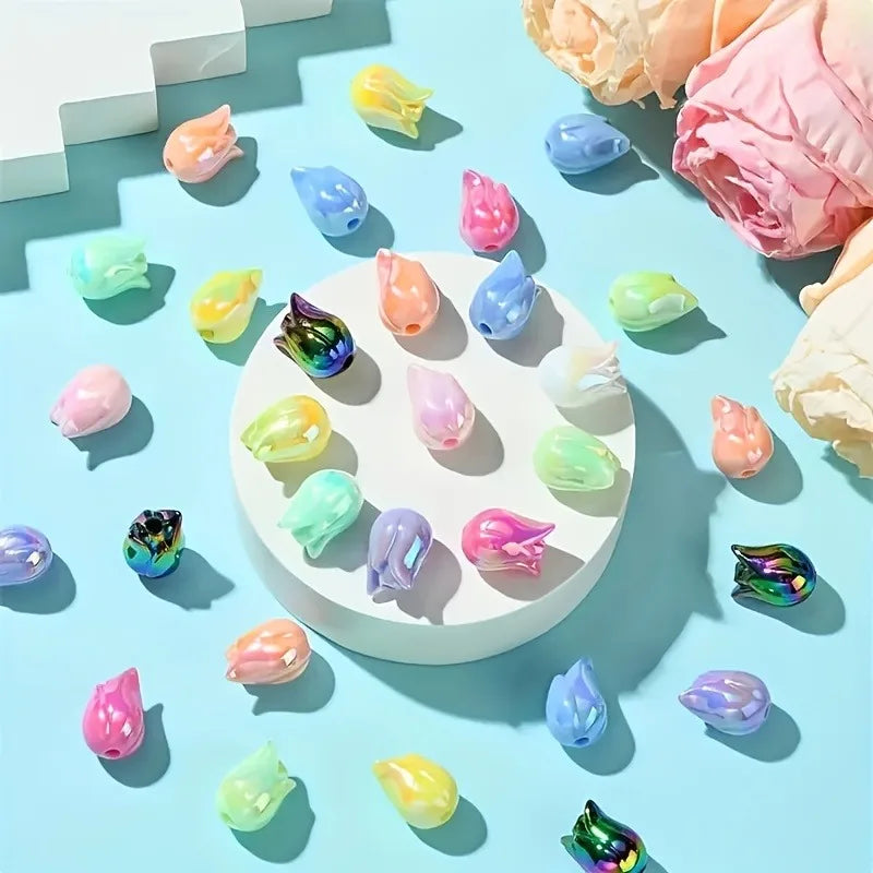 20pcs Random Mix Tulip Beads Flower Acrylic Beads for Bracelet ,Phone Chain Accessories