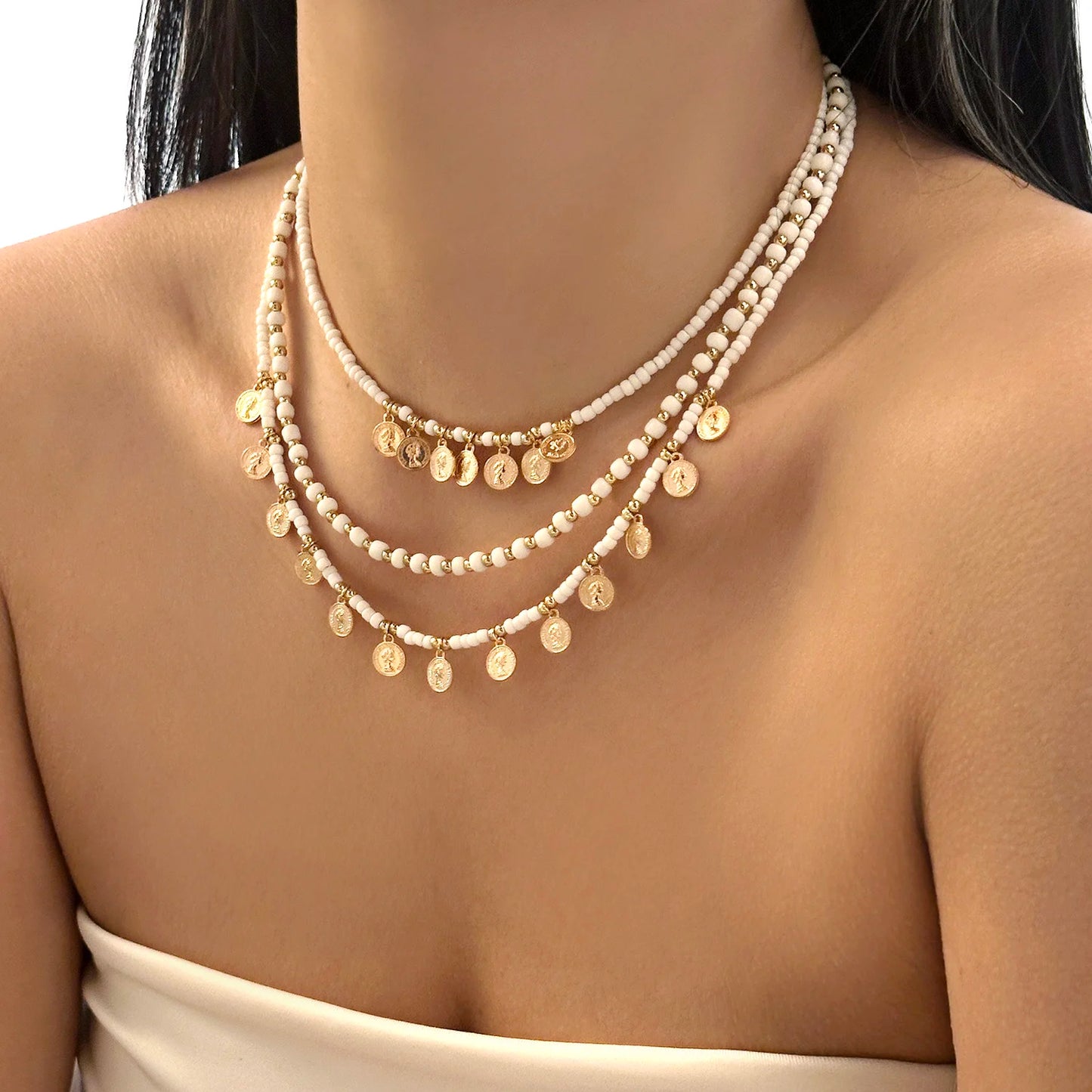 New Fashion Geometric Sequins Tassel Choker Necklace for Women Boho Star Moon Pendant Multi Layered Chain Necklace Party Jewelry