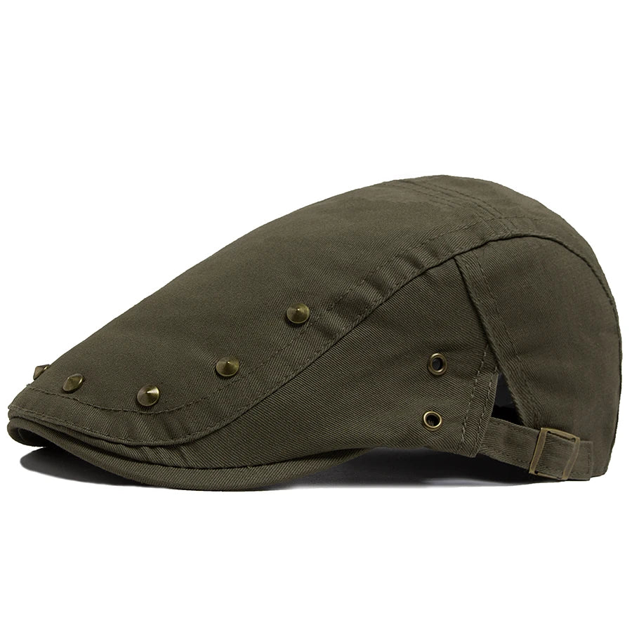 Men Flat Cap Fashion Rivet Design Cotton Solid Color Women's Beret Spring Summer Casual Sun Visor Hat Unisex Hip Hop Caps Gorras