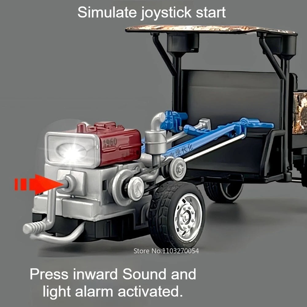 1:32 Agricultural Walking Tractor Diecast Car Alloy Model Toys with Sound Light Front Steering Rubber Tire Vehcie Children Gifts