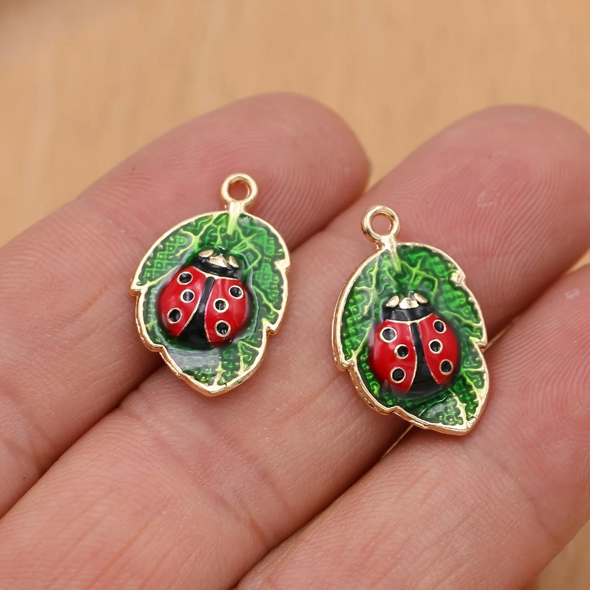 10Pcs Gold Plated Ladybug Leaf Charm fit Jewelry Making Necklace Earrings DIY Accessories