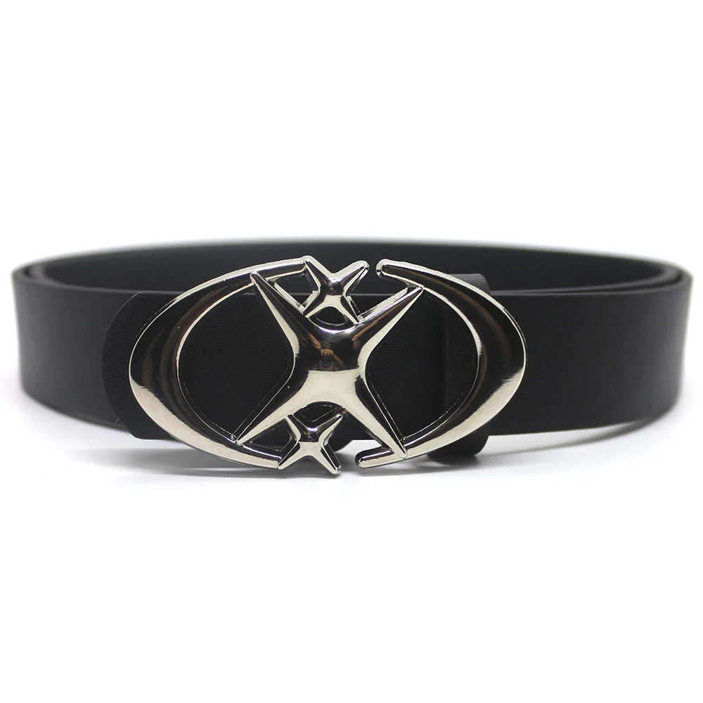 Punk Gothic Moon Star Buckle Belt PU Leather Y2K Waistband for Men Women