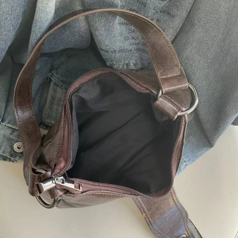 Maillard Style Retro Small Bag, Y2K Wasteland Vintage Leather Shoulder Bag