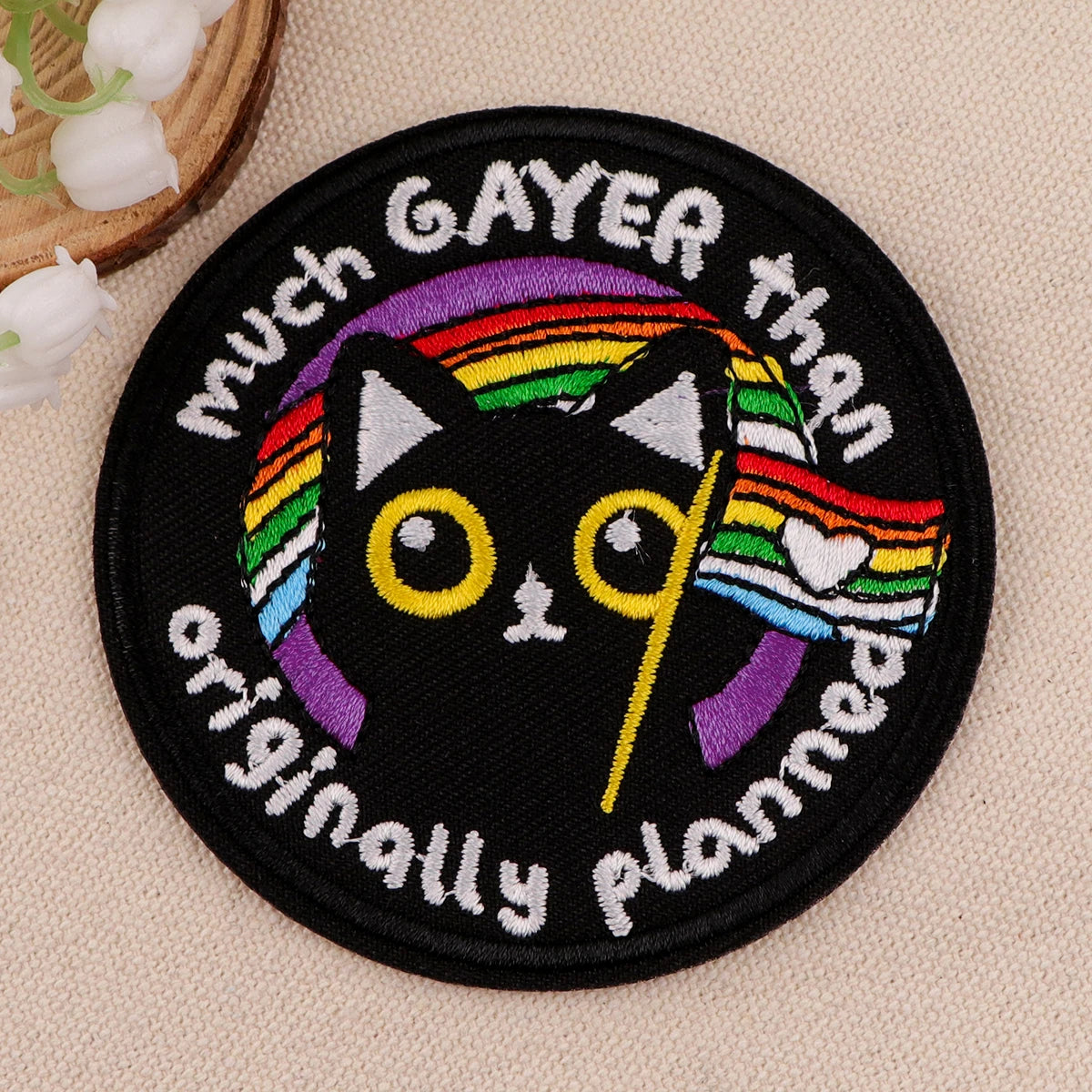 Black Cat Embroidery Patch Rainbow Gay Iron On Patches For Clothing Thermoadhesive Patches On Clothes DIY Sew Badges