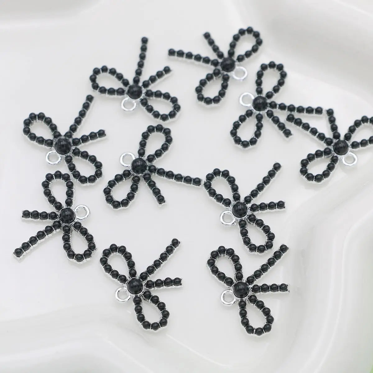 8Pcs Silver Plated Christmas Bow Charm Pendant for Jewelry Making Earrings Bracelet Necklace Accessories DIY Craft Findings