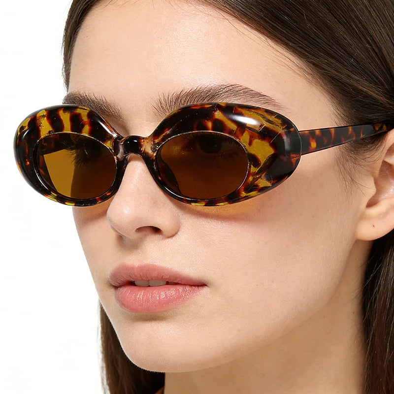 JNPCXI New Retro Oval Women Men Sunglasses Leopard Punk UV400