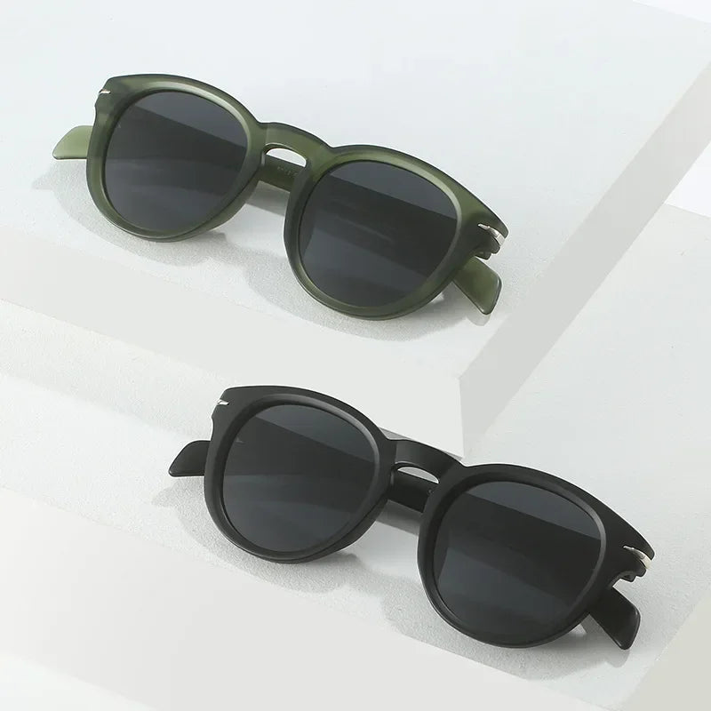 JNPCXI Retro Round Men Polarized Sunglasses Shades UV400 Fashion Brand Designer Matte Blue Women Rivets Sun Glasses