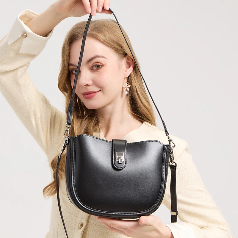 Women's fashion cowhide Genuine Leather Crossbody Handbag Female Vintage Underarm Shoulder Bag luxury designer Messenger Bag