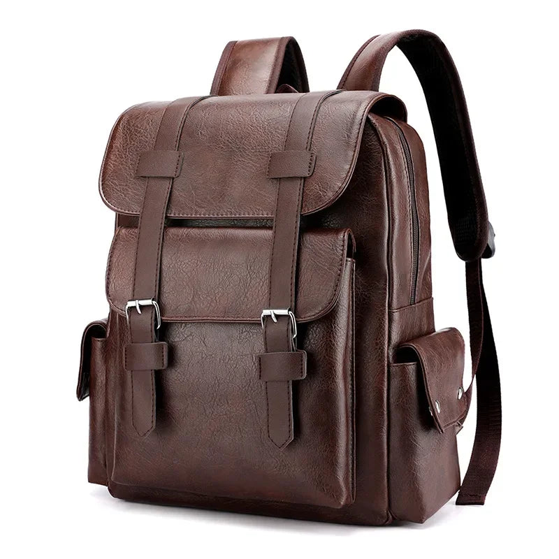 Leather Shoulder Backpack Waterproof Men Retro Casual Business Laptop Bags