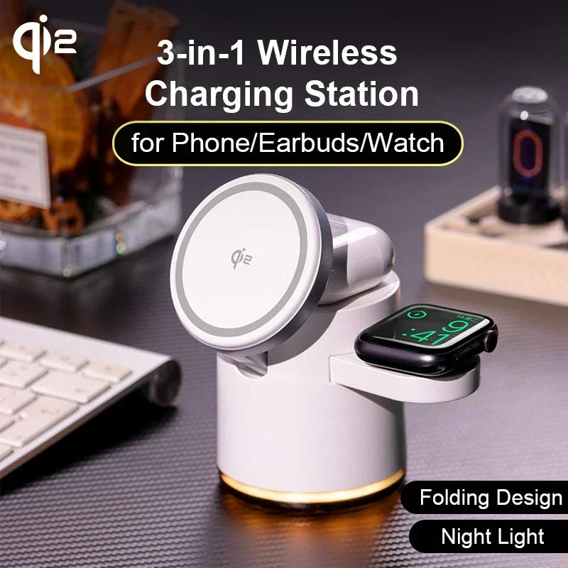 4in1 QI2 Wireless Charger Stand Light iPhone 14-16 Pro Max, AirpodPro 2-8, Watch