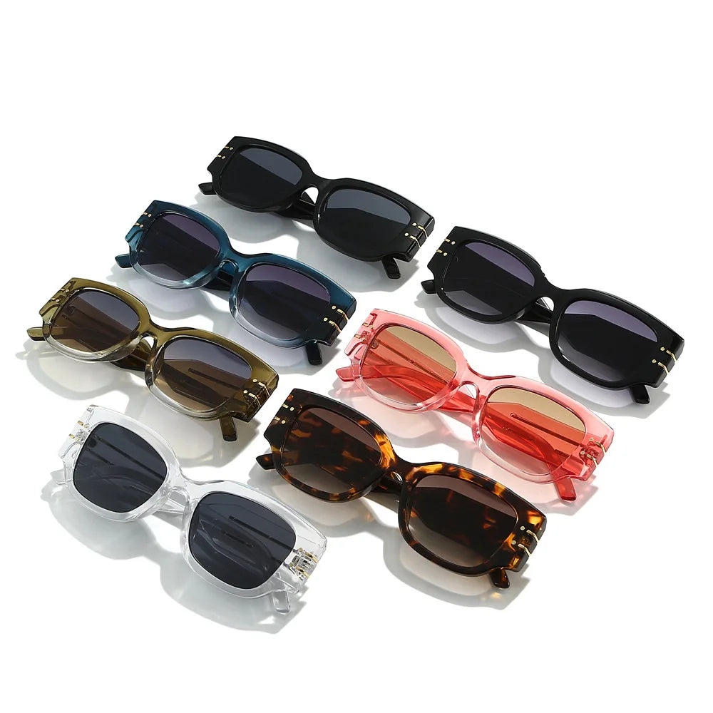 JNPCXI Vintage Square Women Luxury Sunglasses Fashion Rivets Green Gray Shades Men Trending Punk Sun Glasses