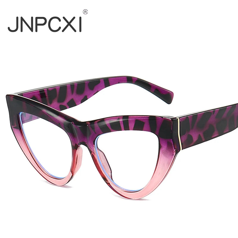 JNPCXI New Cat Eye Colorful Women Glasses Frame Fashion Purple Leopard Clear Anti Blue Light Eyewear Men Optical Frame
