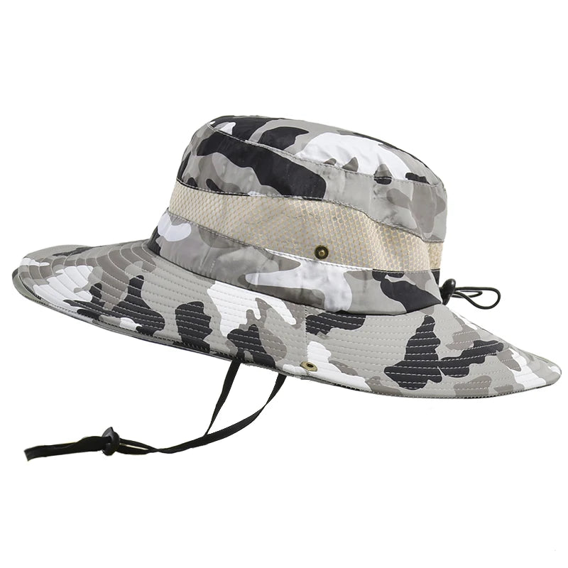 Xinbaoguan 100% Polyester 9018 Outdoor Fisherman Hat Leisure Jungle Round Edge Mesh Hat Mountaineering Fishing Camo Benni Hat