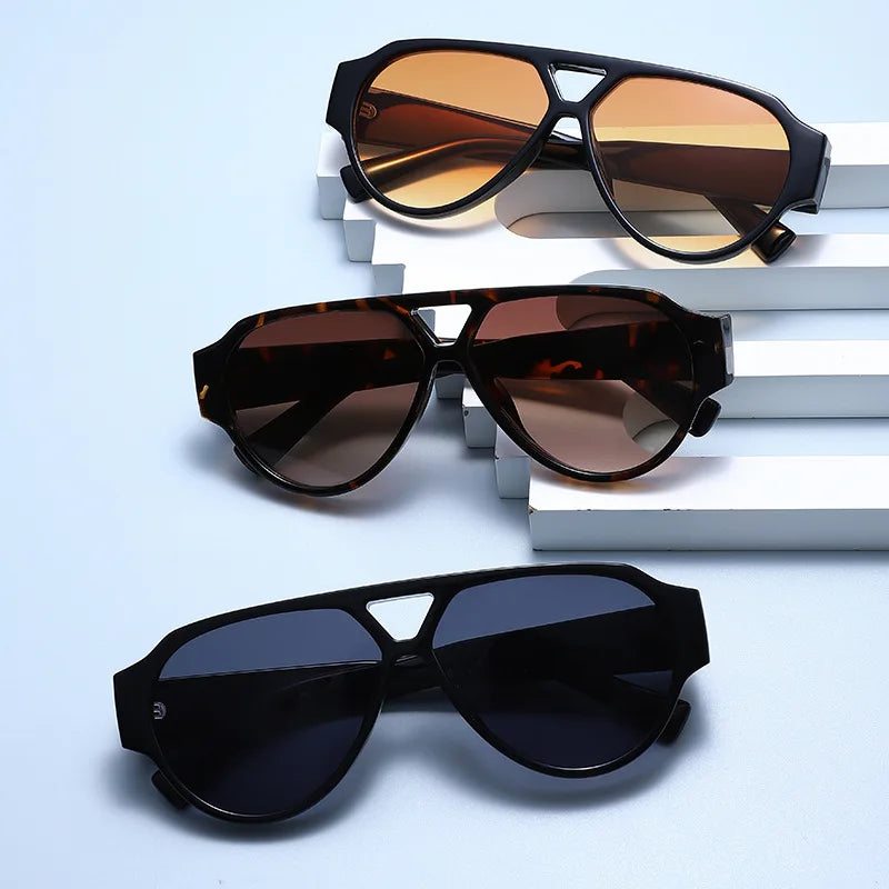 JNPCXI New Fashion Oversized Pilot Double Bridges Women Sunglasses Retro Rivets Men Red Green Shades UV400 Sun Glasses