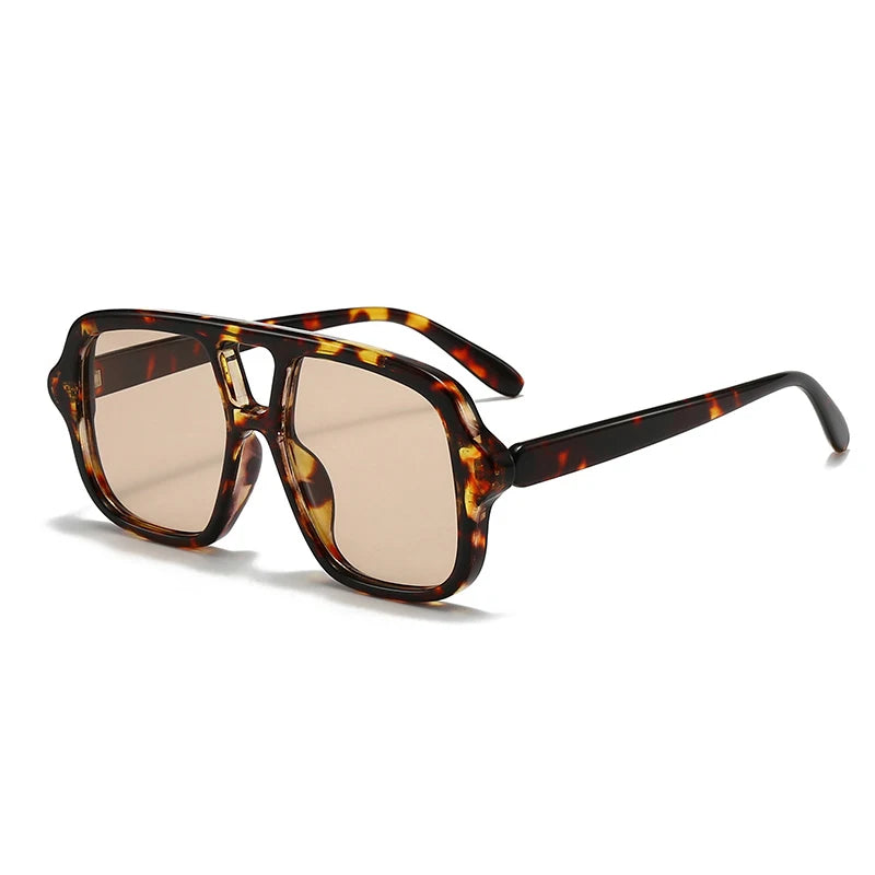 JNPCXI New Ins Popular Fashion Double Bridges Square Men Sunglasses Vintage Punk Yellow Shades UV400 Men Trending Sun Glasses