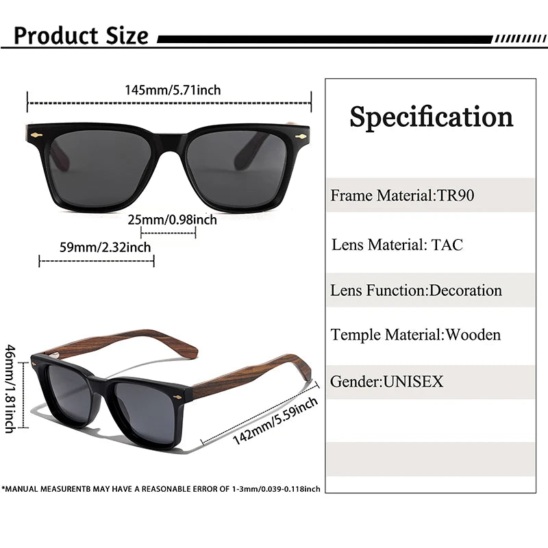 CATERSIDE Vintage Men Polarized Sunglasses High-Quality Solid Wood Legs Sun Glasses Fashion Women Party Travel Holiday Glasses