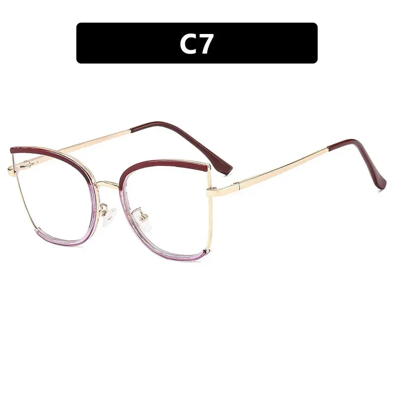 JNPCXI Retro Oversized Cat Eye Women Metal Glasses Frame Fashion Clear Anti-Blu-Ray Eyewear Men Optical Computer Square Frames