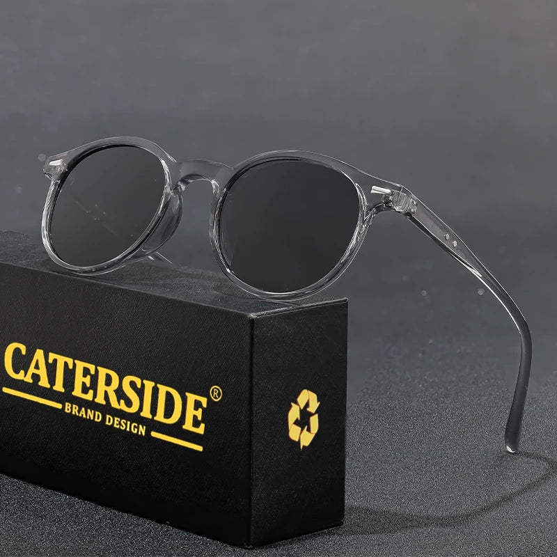 CATERSIDE Men's Fashion Polarized Sunglasses Round Frame Design TAC Lens Sun Glasses Women Outdoor Driving Travel Eyewear UV400