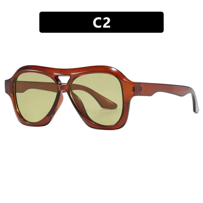 JNPCXI Fashion Oversized Double Bridges Pilot Sunglasses Women Retro Jelly Color Shades UV400 Men Trending Punk Sun Glasses