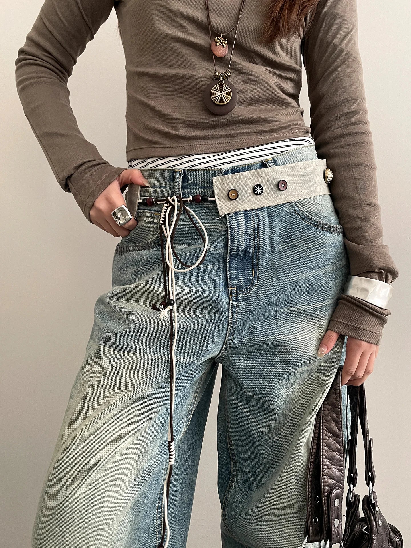 New Niche Star Button Color Splicing Waistband Belt With A Bow Tie Belt Unique Fashion