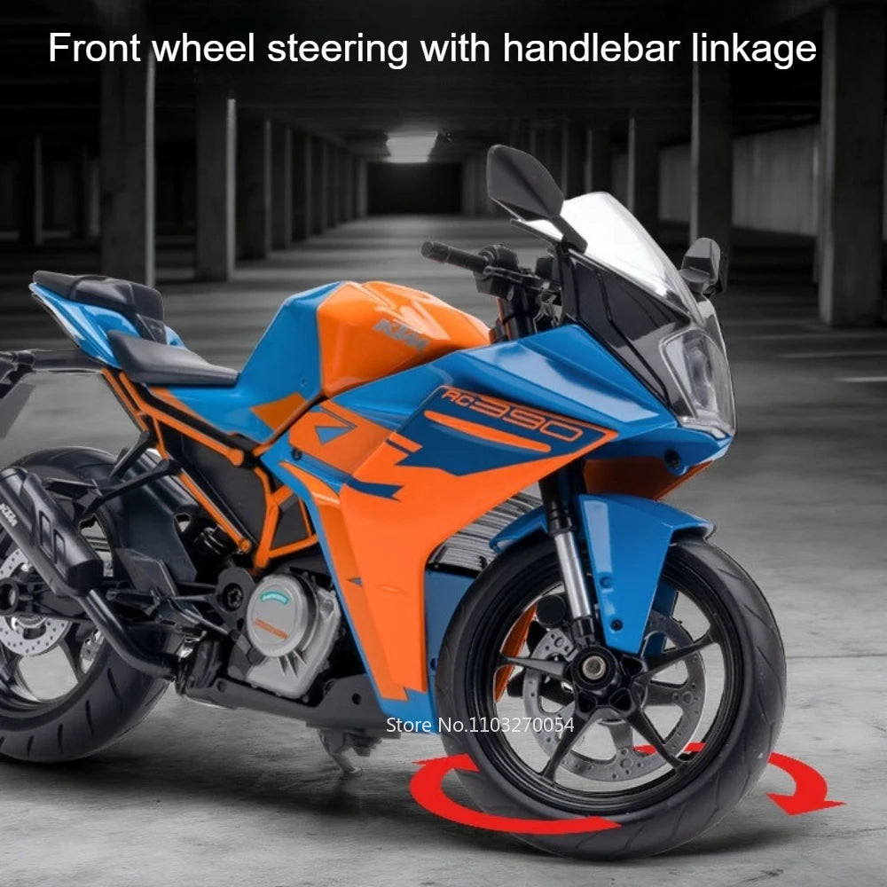 1:12 KTM 1390 KTM RC 390 Alloy Model Toys Car Diecast Motorcycle Front Wheel Steering Shock Absorption Vehice Kids Birthday Gift