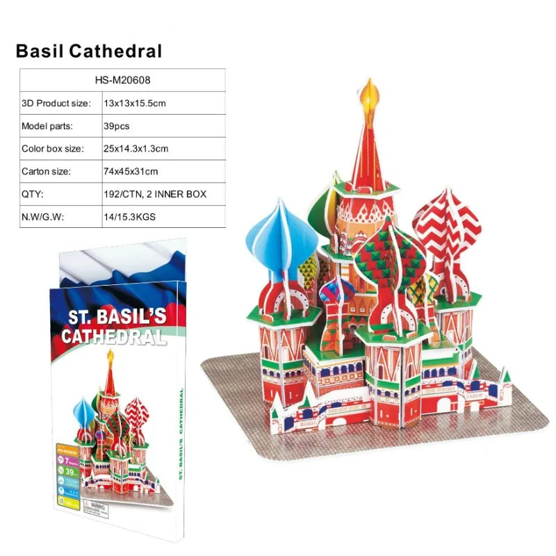 3D World-famous Architectural Puzzle Big Ben Pisa Tower White House Kindergarden Toy Children Classroom Handmade Gifts Jigsaw