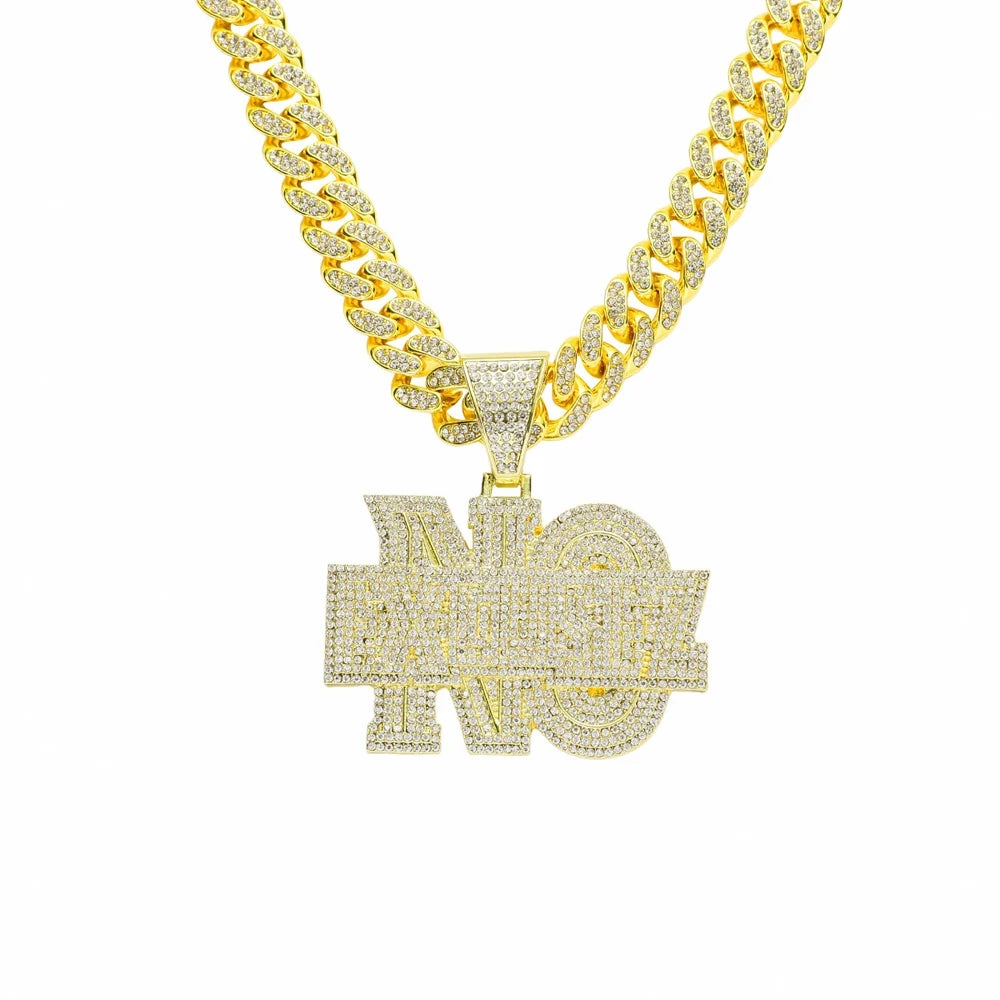 Men Hip Hop Lettes NO EXCUSEZ Pendant Necklace with 13mm Crystal Cuban Link Chain Iced Out Bling Necklaces Fashion Punk Jewelry