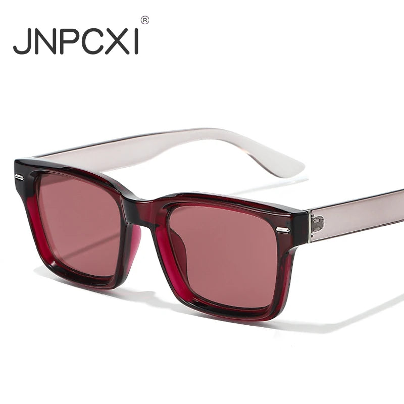 JNPCXI New Fashion Square Double Color Sunglasses Women Shades UV400 Retro Rivets Men Red Green Sun Glasses