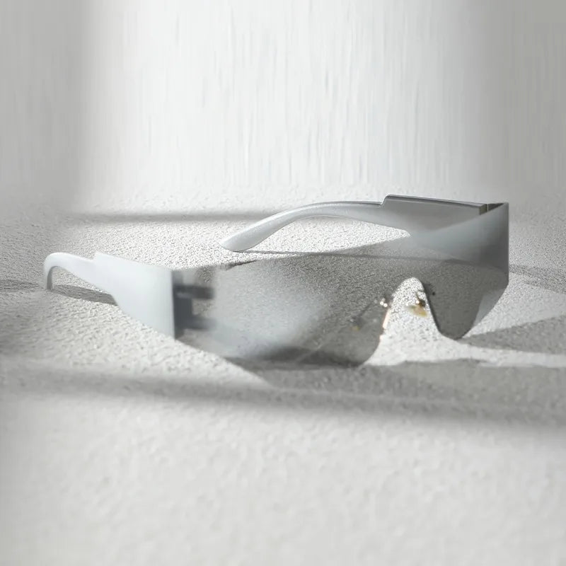 A Pair of Women's Silver Mirror Reflective Plastic Edged Shield Shaped Narrow Frame Fashionable Casual Glasses