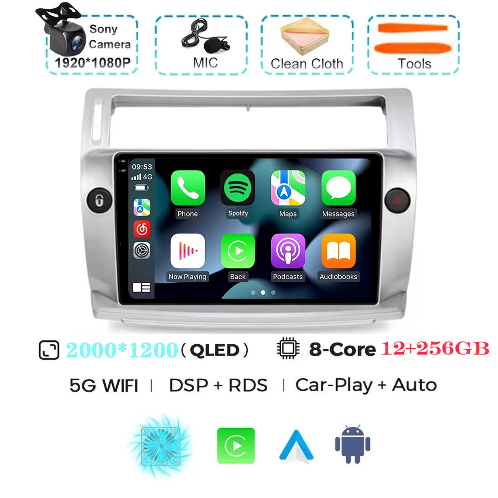 For Citroen C4 C-Triomphe C-Quatre 2004 - 2009  Carplay Auto Android 15 Car Radio Multimedia Video Player Navigation wifi 4G RDS